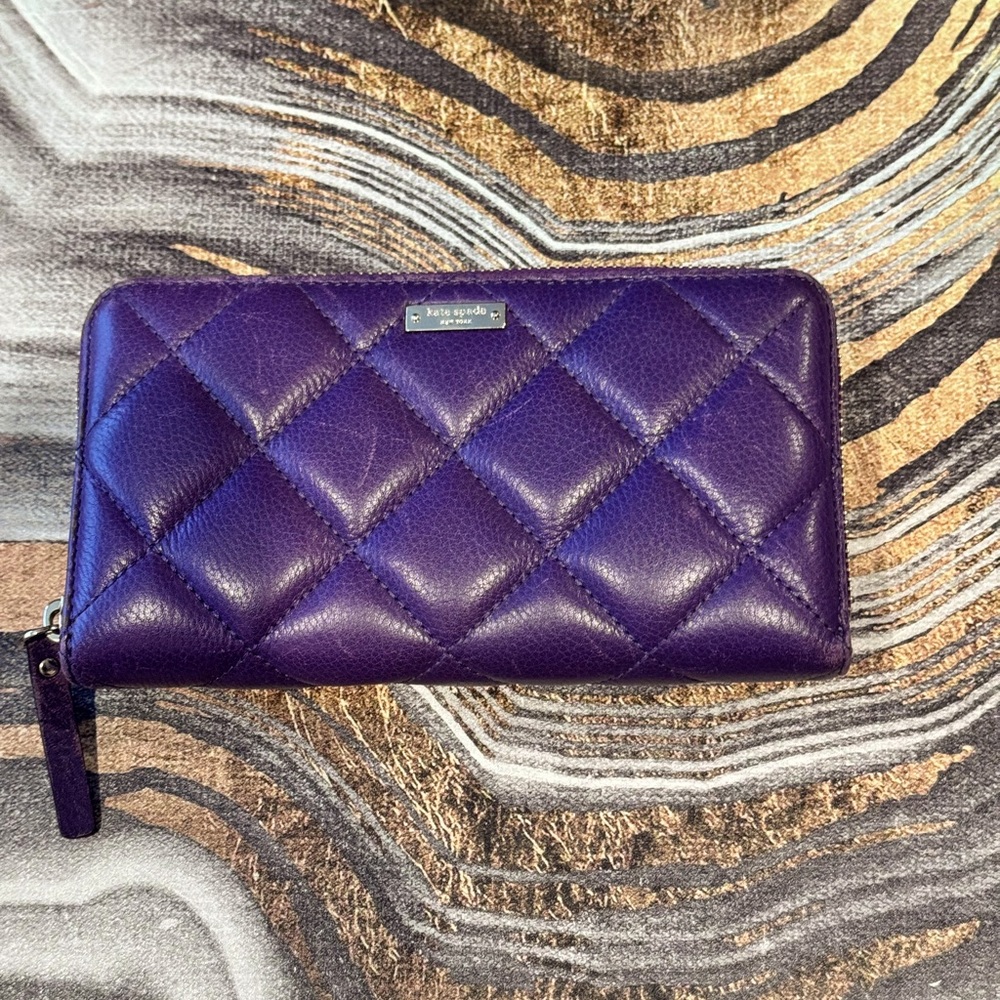 Kate Spade purple quilted zip around wallet